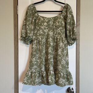 Inspired Hearts Women's Floral Dress Milkmaid Size M Ruffle Puff Sleeves Lined